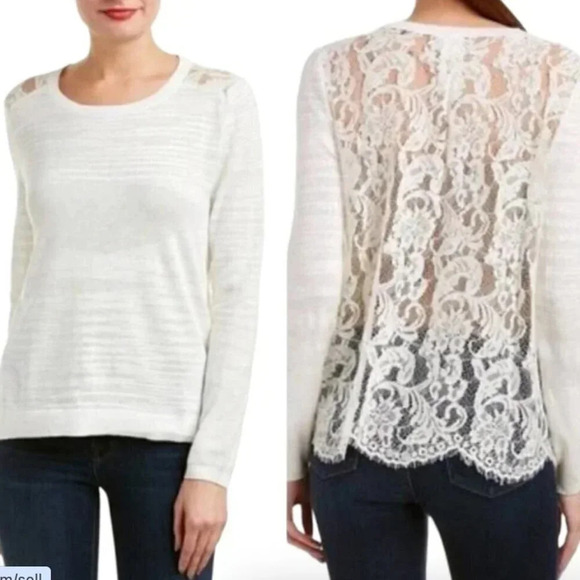 Cabi Sophia White Lace Back Crewneck Pullover Sweater S #5005 - Picture 1 of 5